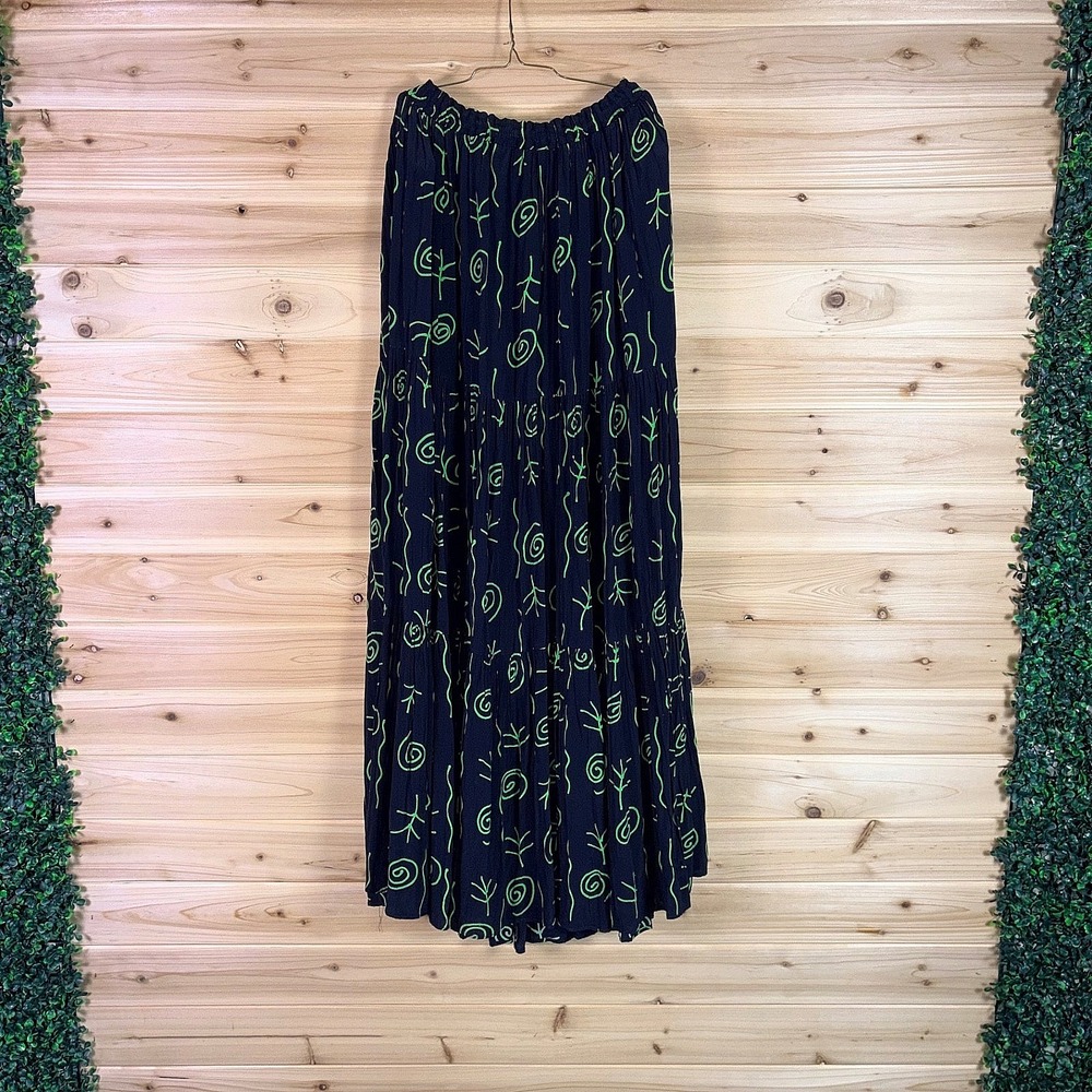 Vintage Painted Pony Skirt Womens Medium Black and Green Long Broom Skirt